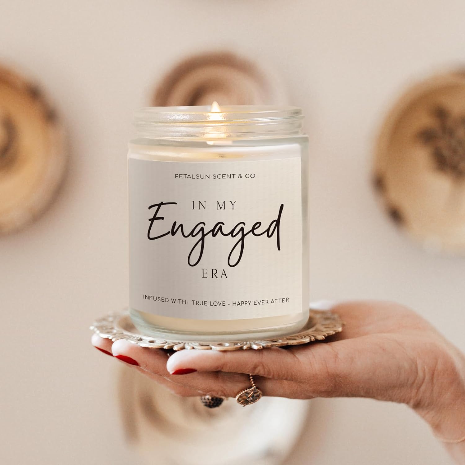 Engagement Gifts for Couples – Lavender Scented Candle for Relaxation & Stress Relief (7oz) – Just Engaged Gifts for Her, Bride to Be, Fiance,
