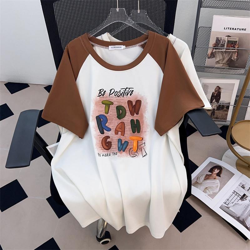 

Plus Size Mid-Length Short-Sleeve Round Neck T-Shirt for Women (200/300/350 jin) - Style 657 3XL чорний