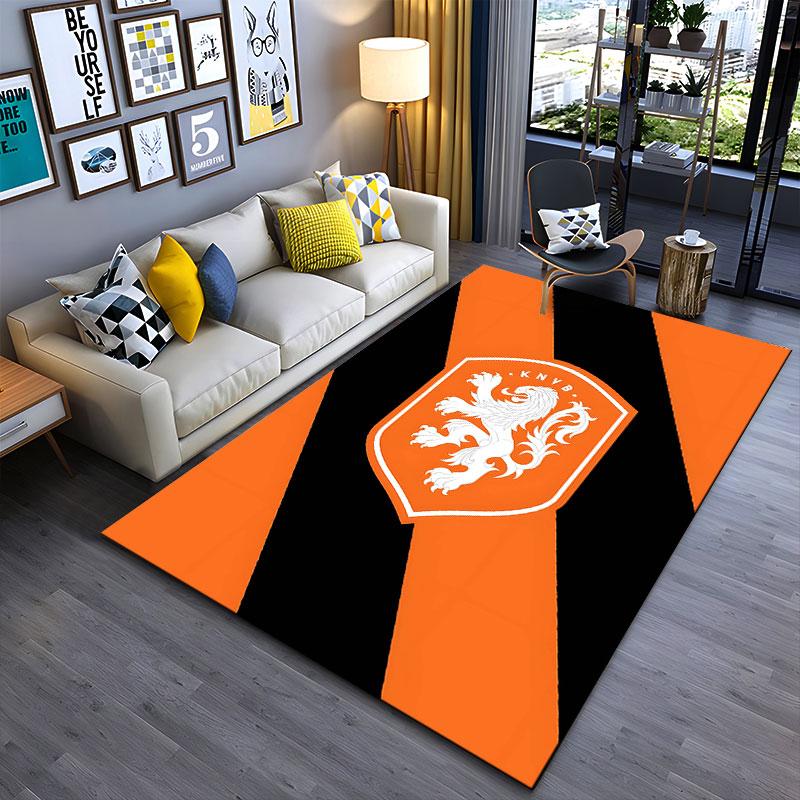 Orange Lion Crest Carpet Design suitable as a non-slip mat for the living room or bedroom sofa