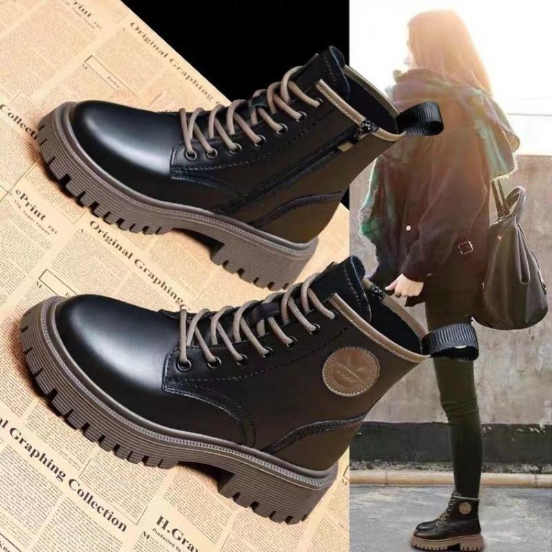 Wear Thin Short Cotton Boots, Autumn and Winter New Martin Boots, Women's Velvet Warm Thickened Locomotive Boots
