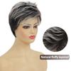 Women Short Natural Wave Wigs with Bangs Stylish Layered Black Gray White Hair for Daily Cosplay Use Heat Resistant Fibre