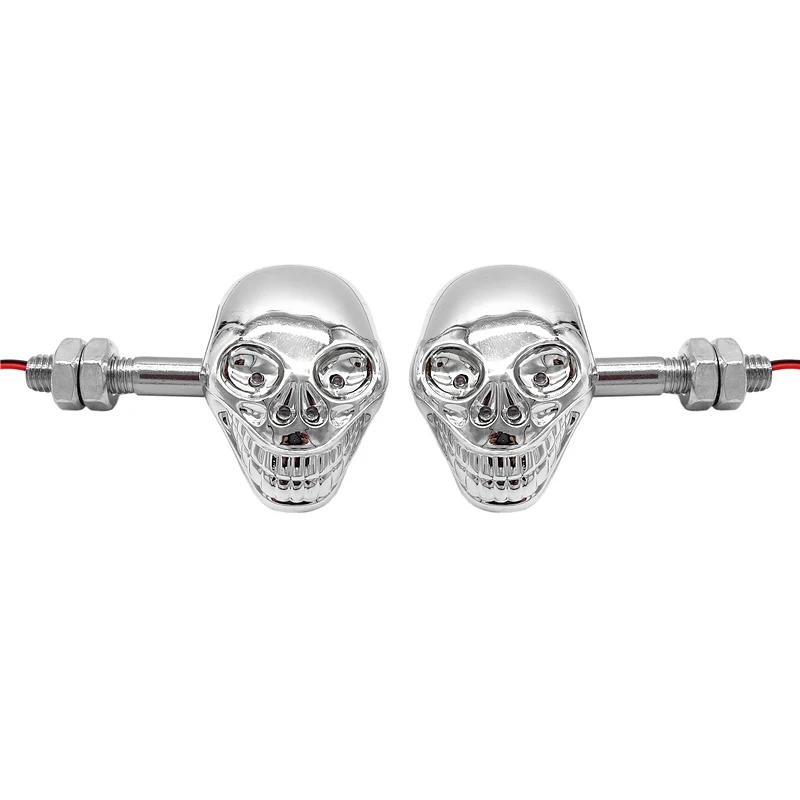 Motorcycle Signal Lamp Skull LED Universal Head Turn Signal Indicators Light Lamp Amber light 12V серебряный