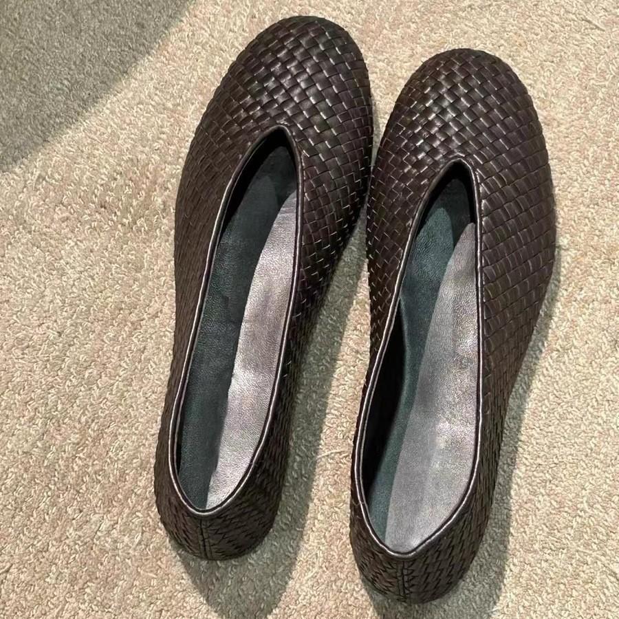 French retro hand-woven light mouth single shoes women's flat bottom fashion temperament grandma shoes