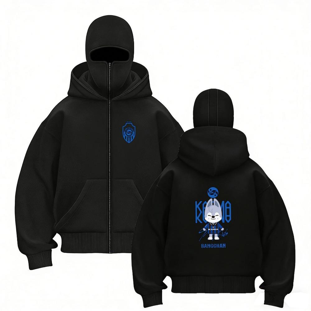 Stray Kids Europa Konzertbereich Harajuku Aufdruck Doppelhut Reißverschluss Pullover Unisex Mantel