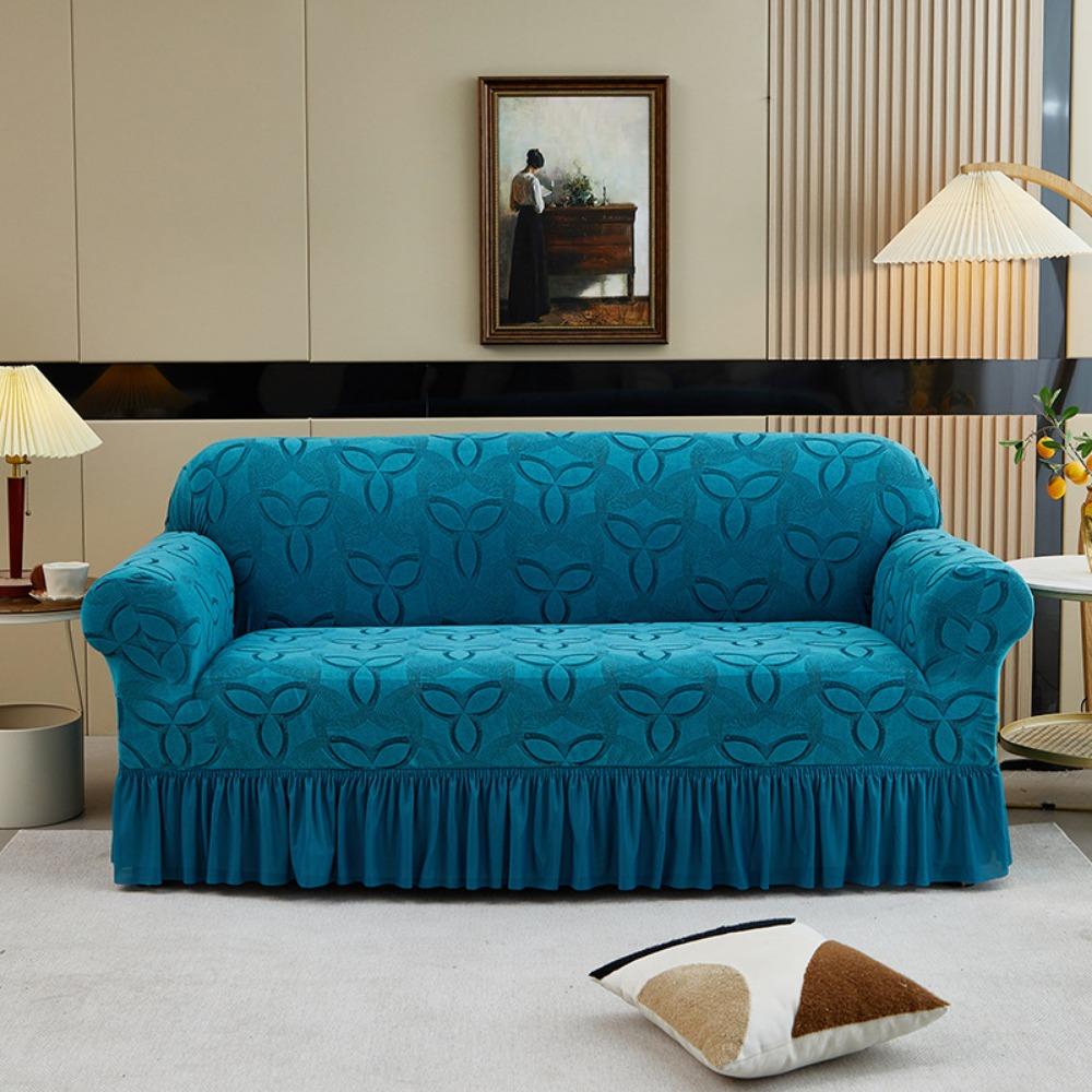 

Knitted Sofa Cushion Cover Full Coverage Slip Resistant with Skirt Stretch Dustproof for All Seasons Single 90-140cm