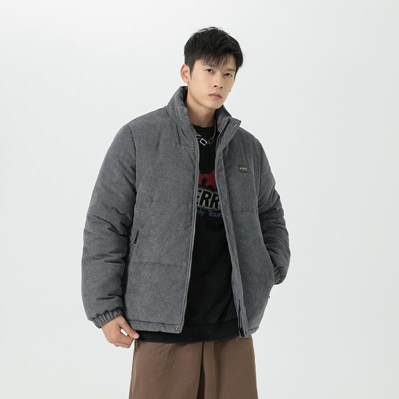 Men's Corduroy Jacket Loose Casual Quilting Cotton Youth Outdoor Warm Stand-up Collar Thickened Jacket Cotton Clothing
