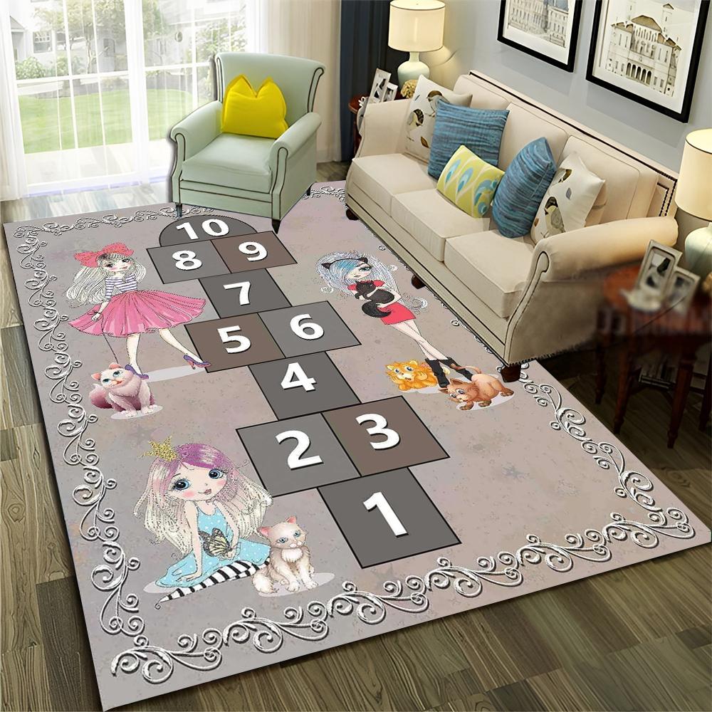 Funny Hopscotch Child Digital Games Boy Girls Carpet Rug for Home Living Room Bedroom Sofa Doormat Decor,Non-slip Floor Mat