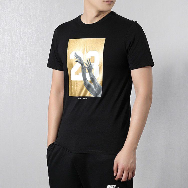 Jordan T Shirts Men's Black/Gold Crew Neck Moderate Straight Fit AJ3995-010