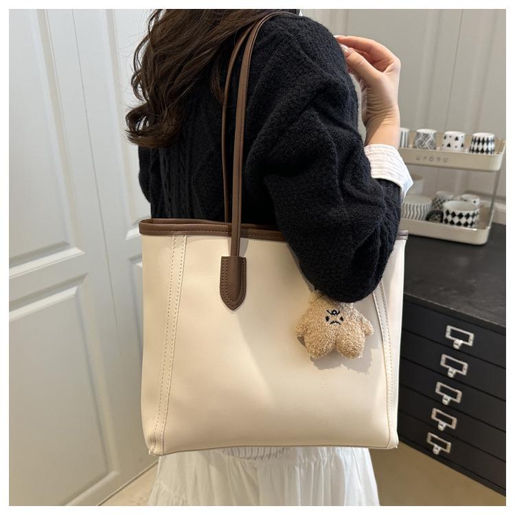 Simple Style Faux Leather Large Capacity Tote Bag for Women Fashionable Work Shoulder Handbag CLE
