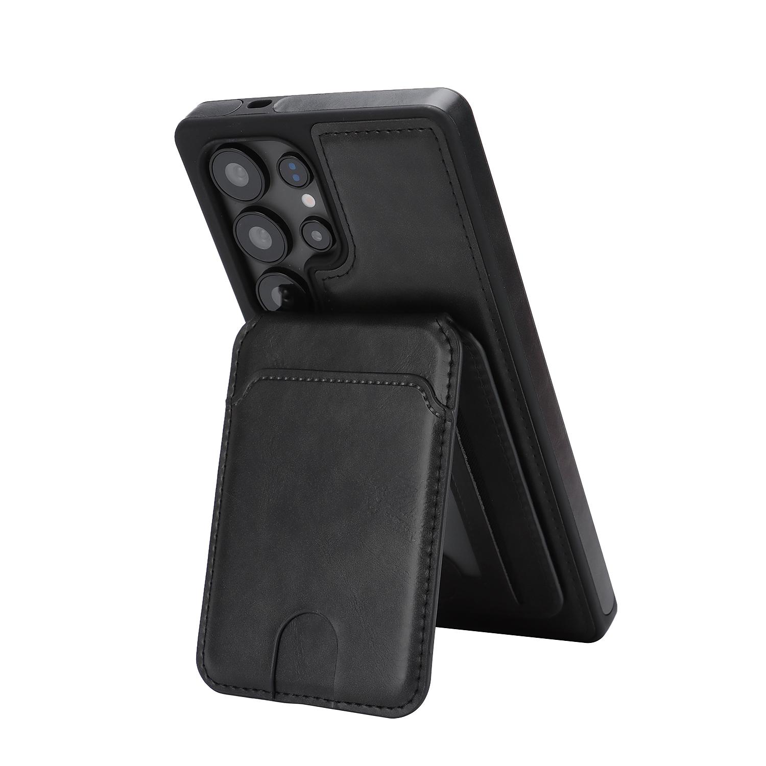 

Магнитный кожаный чехол с держателем для карт для Samsung S24 - 25 серии Многофункциональная подставка Ударопрочный Samsung Galaxy S24 чёрный