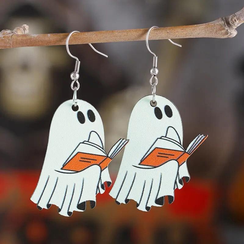 

CAOSHI White Ghost Design Dangle Earrings for Women Special-interest Acrylic Accessories Statement Zircon Party Earrings Gifts