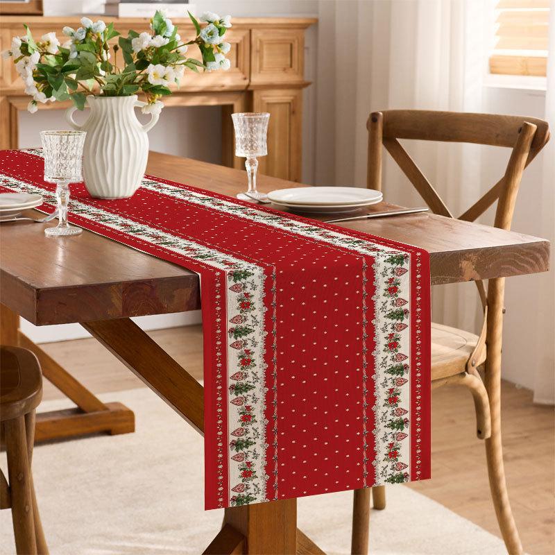 Weihnachts-Tischläufer Baumwolle Leinen Festliche Atmosphäre Küchentisch Heimparty Dekoration Tuch Tischdecke Platzset