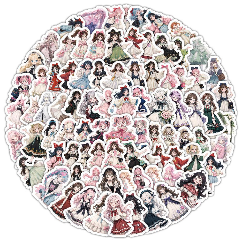 100Pcs Cute And Sweet Lolita Girl Graffiti Stickers For Helmet Bicycle Hand Account Pencil Case Decals Sticker Story Store