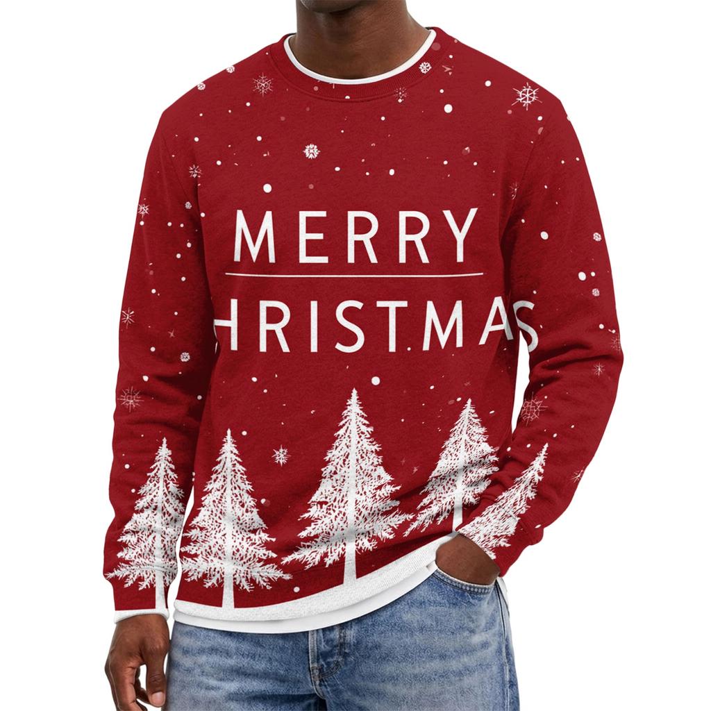 Men's Christmas Neck Pullover Sweatshirt - Hoodless Long Sleeve Holiday Top