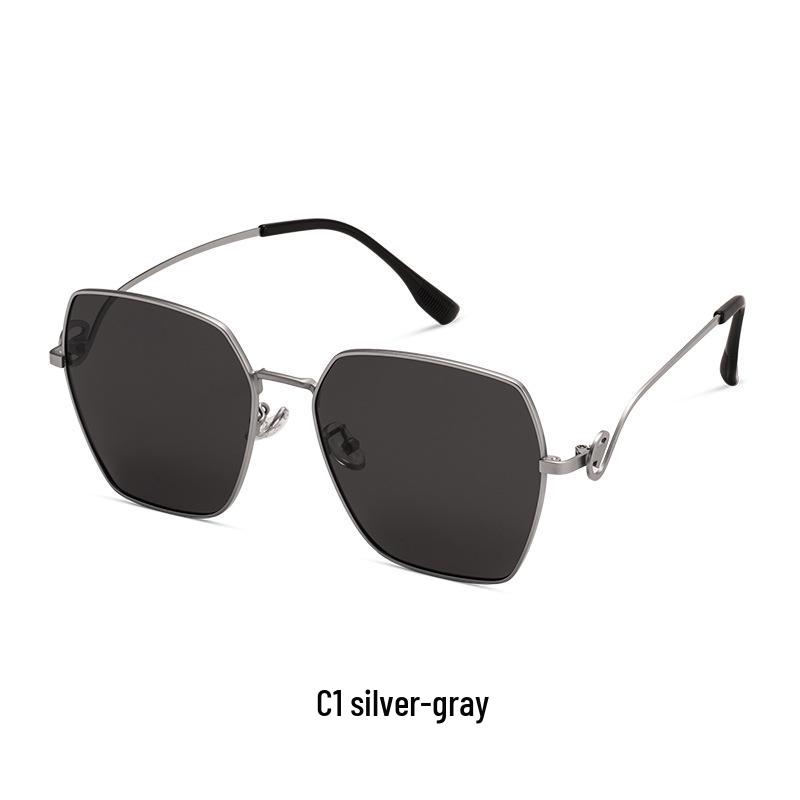 Polygon Metal Sunglasses 8719: Stylish Large Frame, Slimming, UV Protection, Polarized.