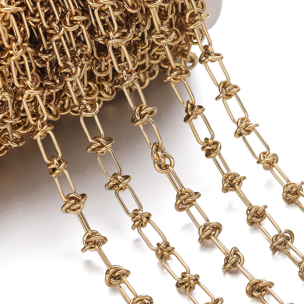 1M/Pack 6.5*12.5mm Stainless Steel Knot Chains Golden Handmade Chains for DIY Necklace Bracelets Jewelry Making Accessories