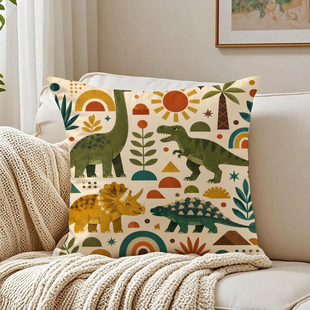 Dinosaur Retro Dino Cushion Cover Breathable Organic Short Plush Cushion Covers Machine Washable WrinkleResistant Soft Durable