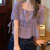 Square Collar Puff Sleeve Short Top Women's Short Sleeve Shirt Design Niche