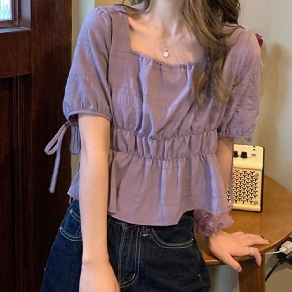 Square Collar Puff Sleeve Short Top Women's Short Sleeve Shirt Design Niche