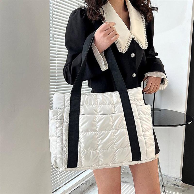 Fashion Nylon Padded Quilted Bag for Women Space Cotton Shoulder Bag Soft Fluffy Handbag Female Shopper Totes Underarm Bag