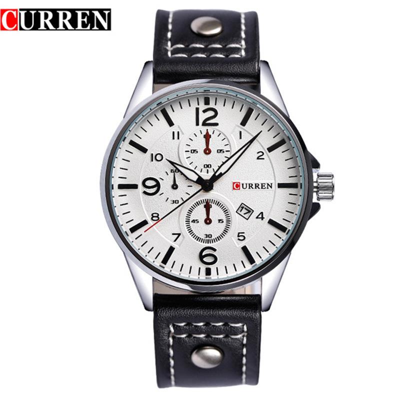 CURREN New Top Men's Watches Quartz Movement Genuine Leather Strap Men's Casual Watches