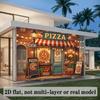 2D Vintage Pizza Shop Backdrop Pizzeria Street View Photography Background Banner