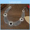 Ethnic Style Simulation Gemstone Decoration Hollow Design Women Metal Necklace For Wedding Or Travel