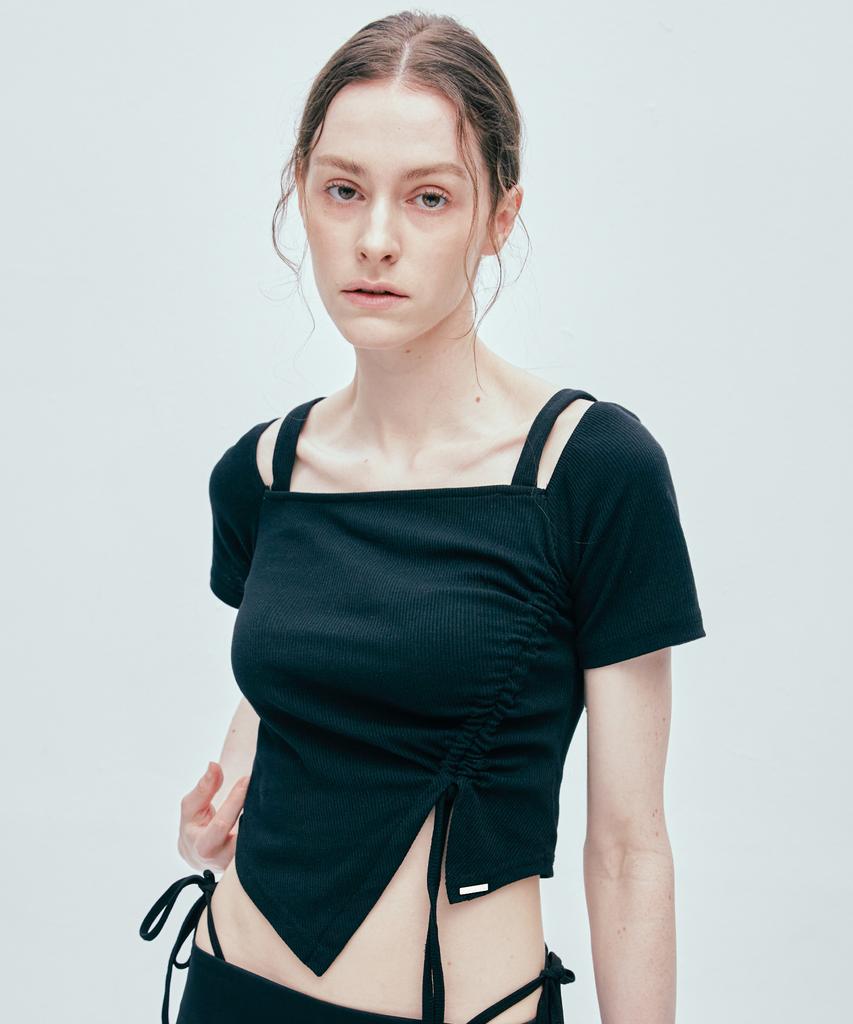 SSY 2-Way Side Shirred Square Neck T-Shirt Black