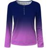 Women's Fashion Long Sleeve Gradient Button Low Chest Sexy Pullover T-Shirt Top