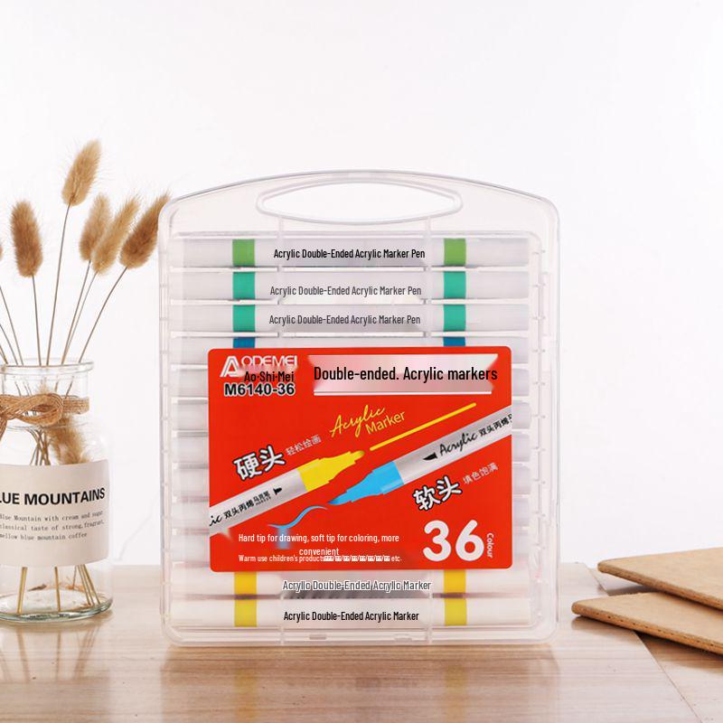 Double-Ended Acrylic Markers: Soft & Hard Tips, 12/18/24/36/48 Colors for Student Art & Hand-Drawings
