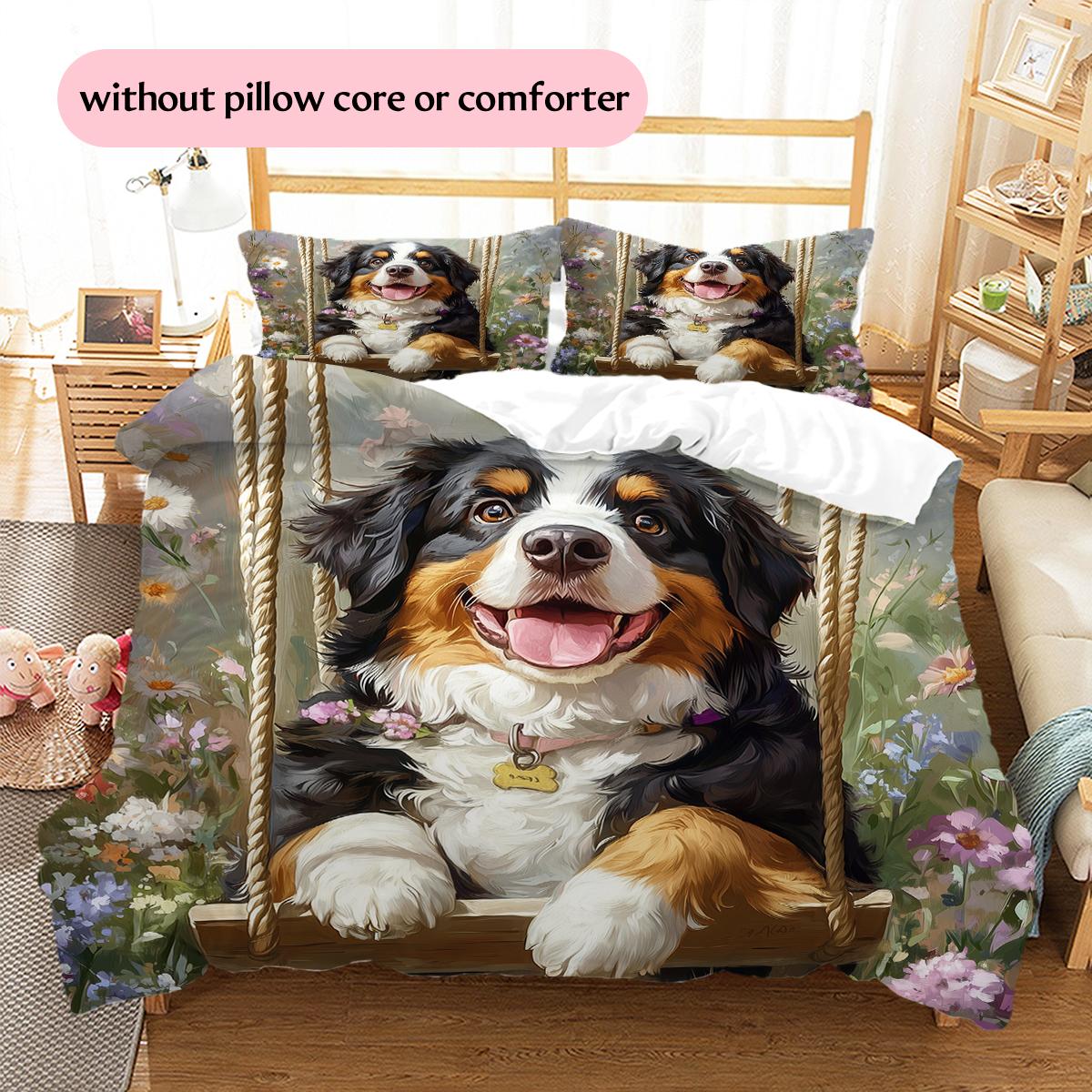 

Bernese Mountain Dog and Flowers Pattern Bedding Home Decoration Birthday Gift (1 * duvet cover + 2 * pillowcase, without core) 135x200cm