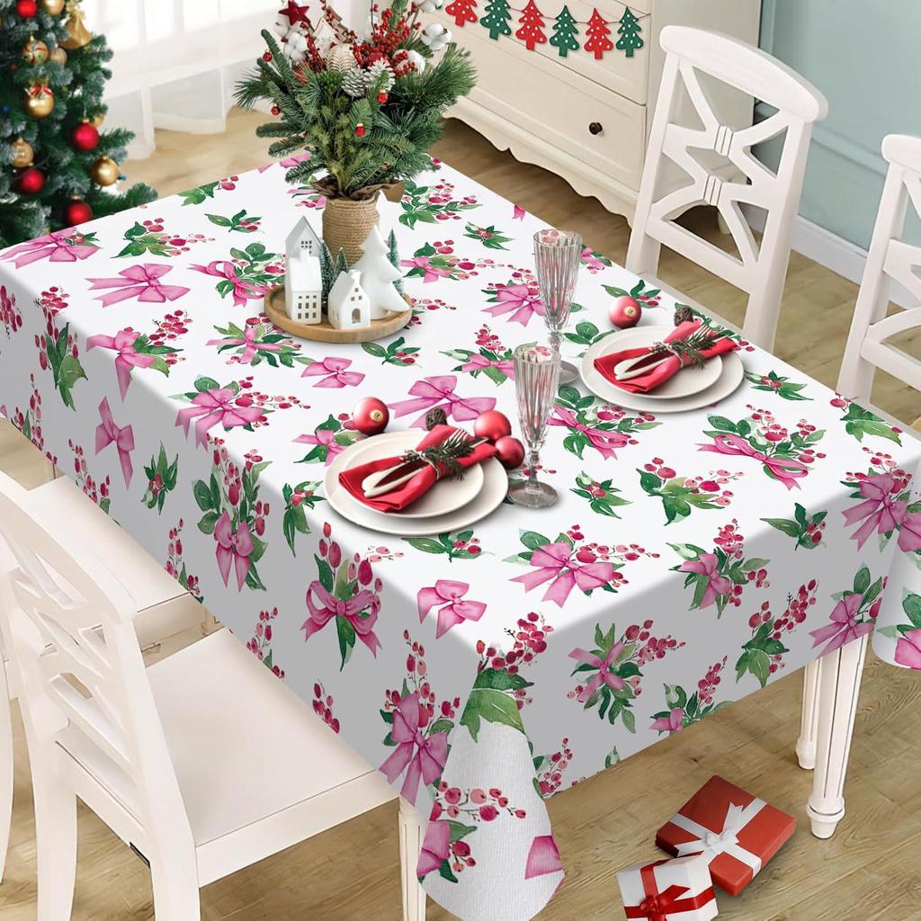 Exquisite bedruckte Weihnachtstischdecke 2025 - Ölbeständig & fleckenabweisend Polyester Dekoration