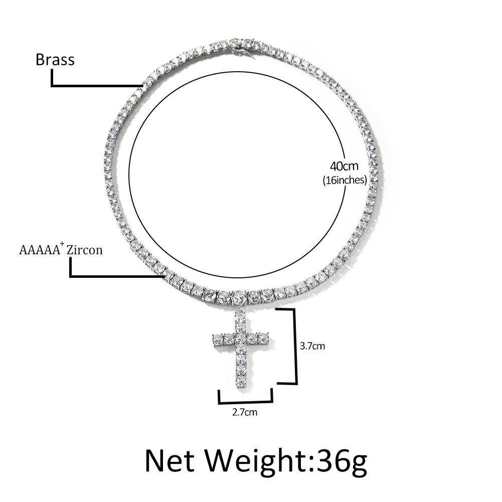 Fashion Jewelry Cross Charm Hip Hop Simple 1 Row Tennis Chain Women Men Elegant Cross Pendant Choker 5a+ Cz Prom Necklace