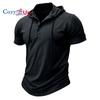 Cozy Up Men's Short Sleeve Hoodie Workout Gym Sweatshirt Muscle Fit Fashion Athletic Hoodies Pullover Cotton Hooded T-Shirts