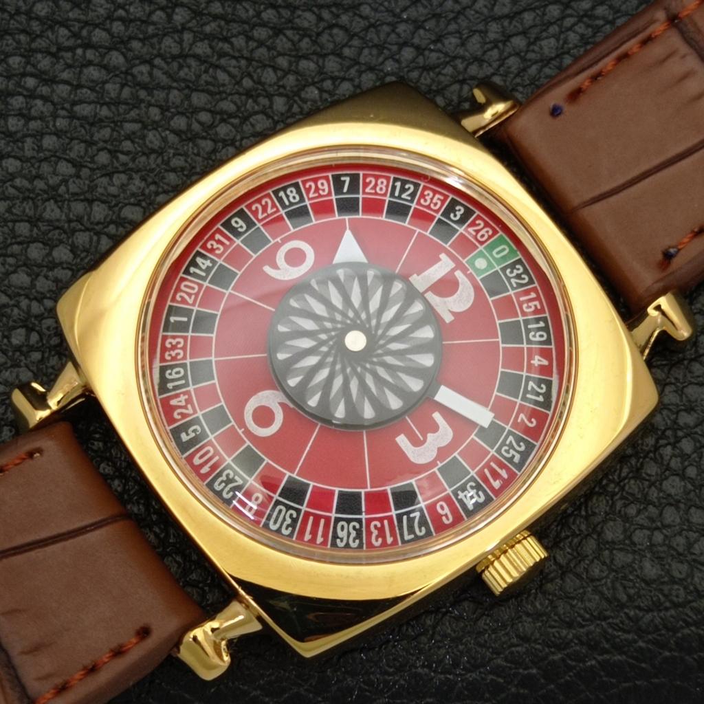 HAND-WINDING VINTAGE SWISS MENS POKER FACE RED COLOR DIAL WATCH a701111-5 R205b-a701111