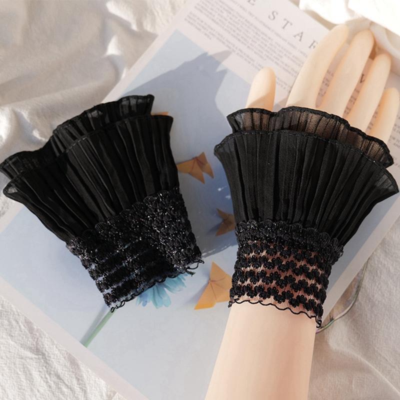 White romantic fake sleeves DIY detachable cuffs elastic wrist pleated organ Lolita ruffle arm sleeves cuff extension