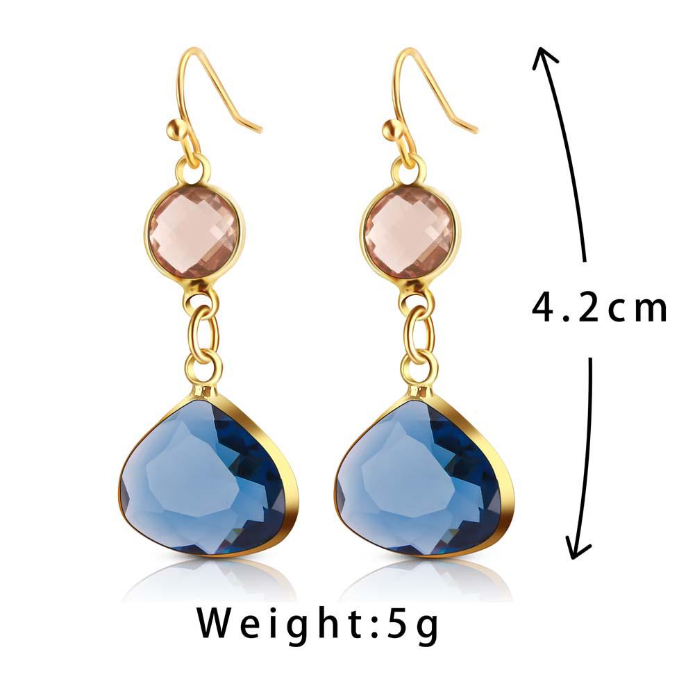 Fresh Copper Water Drop Earrings with Blue & Pink Crystals - Stylish For Women, European & American-Style Jewelry