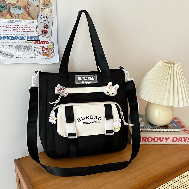 

Милая сумка через плечо Шикарная нейлоновая сумка-хобо большая вместительная повседневная сумка-мессенджер контрастного цвета Модная сумка-саквояж Школьная сумка для книг чёрный