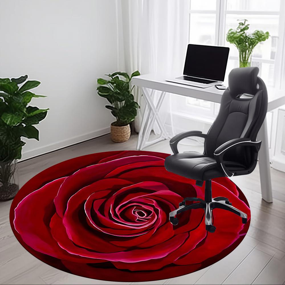 1pc Rose, Floral Chair Carpet for Office, Round Non Slip Durable Large Size Office Carpet, Suitable for Office