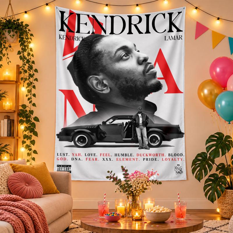 Polyester Wall Tapestry with Kendrick Lamar Design, Decorative Hanging for Bedroom Living Room Dorm