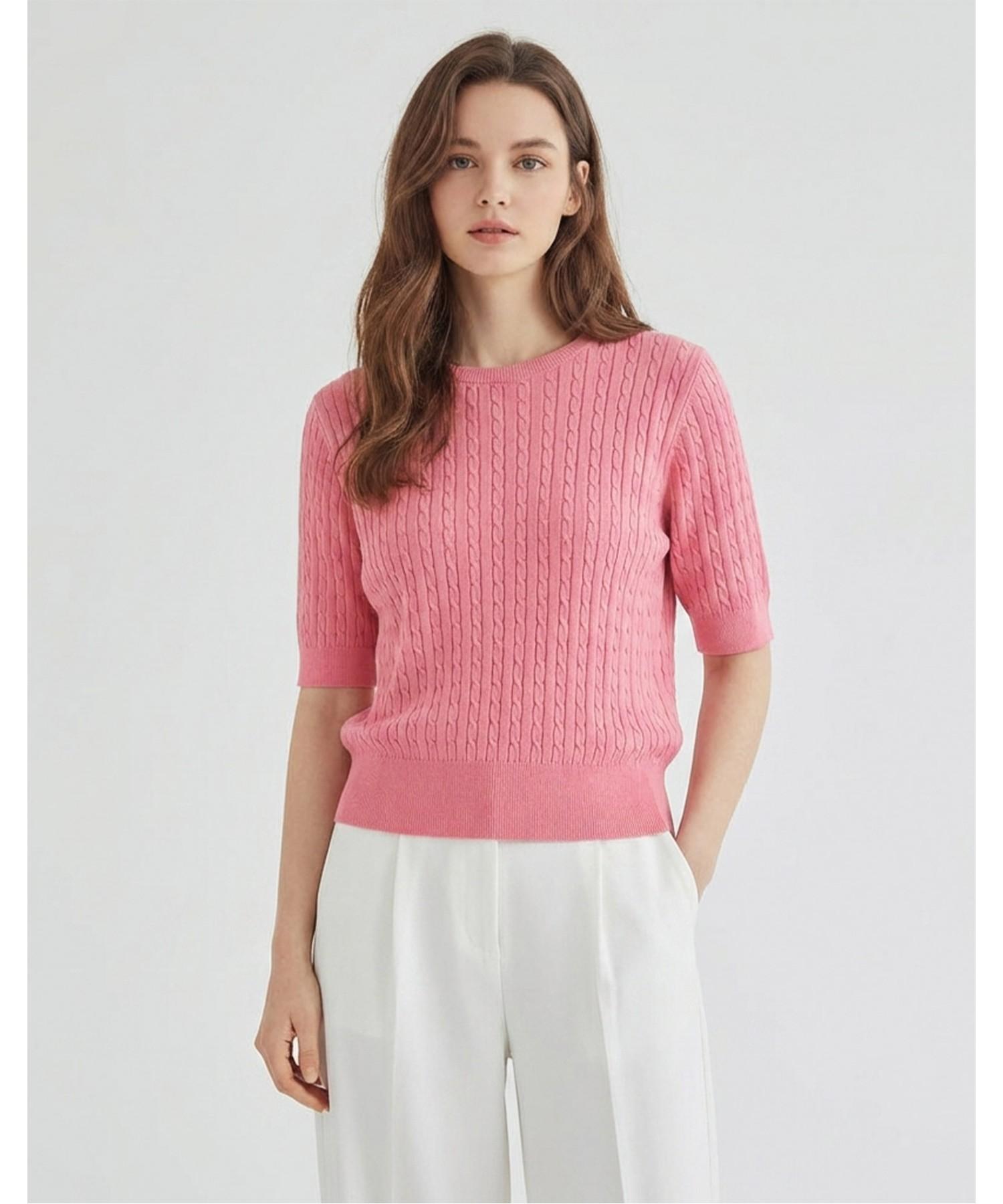 Misens Cable Knit Short Sleeve Knit_Mb35Kns311Z Navy(Na)/F(Free)