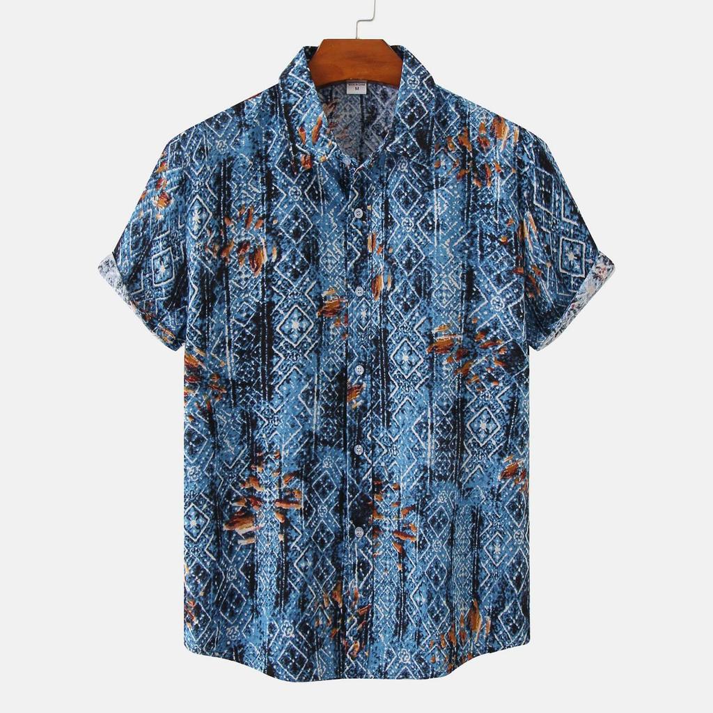 Men's Summer Casual Floral Print Design Hawaiian Style Short Sleeve Beach Vacation Shirt