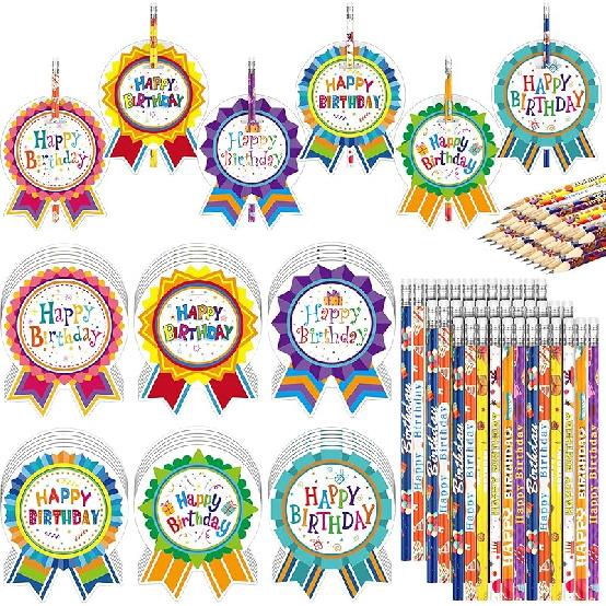 Panelee 72 шт. Набор открыток с пожеланиями и карандашей «С Днем Рождения» Цветные напечатанные карандаши Оптовая продажа Сертификаты ко Дню Рождения с верхними ластиками Вырезки для детей Badge