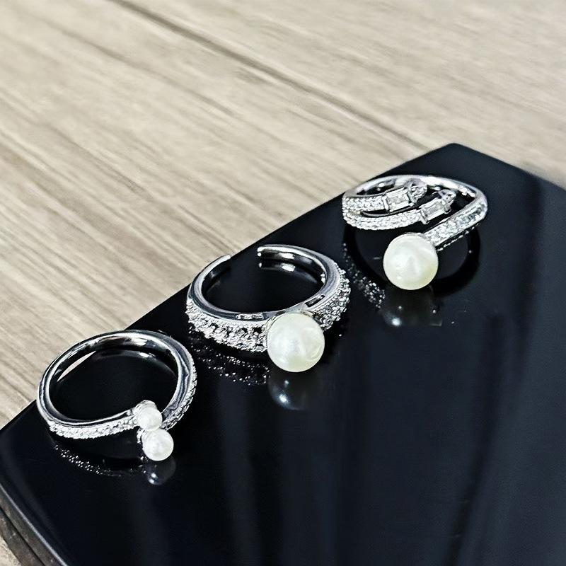Niche Design Double-Headed Zircon Bead Ring Light Luxury High-End Open Index Finger Ring Fashion Jewelry
