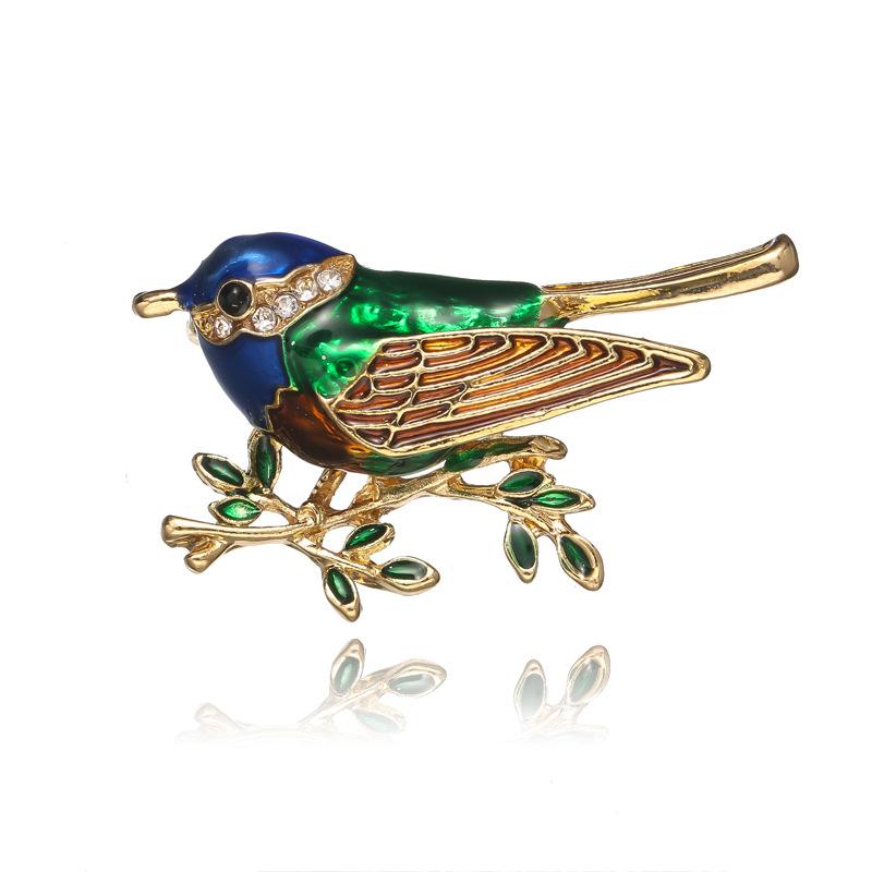 Bird Brooch New Oil Drop Painting Simple Fashion Brooch Pin Suit Temperament Alloy Pearl Neckpin Jewelry