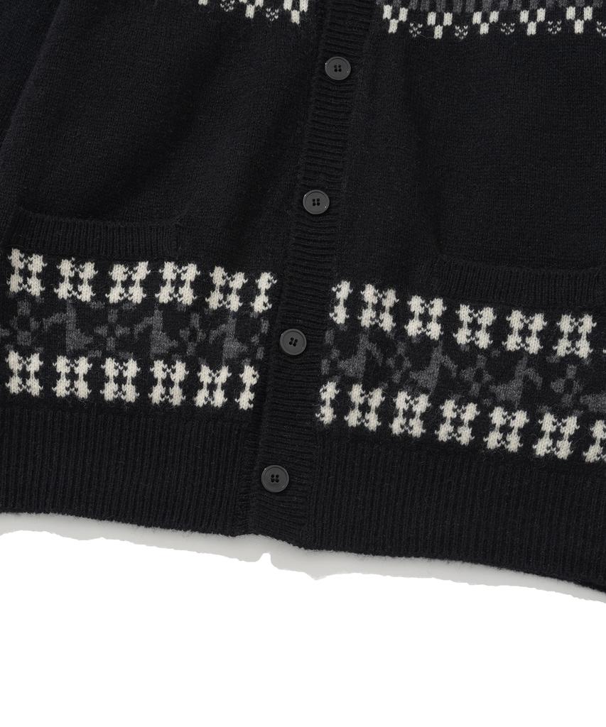 Knitted Nordic Melody Hoodie Cardigan Black