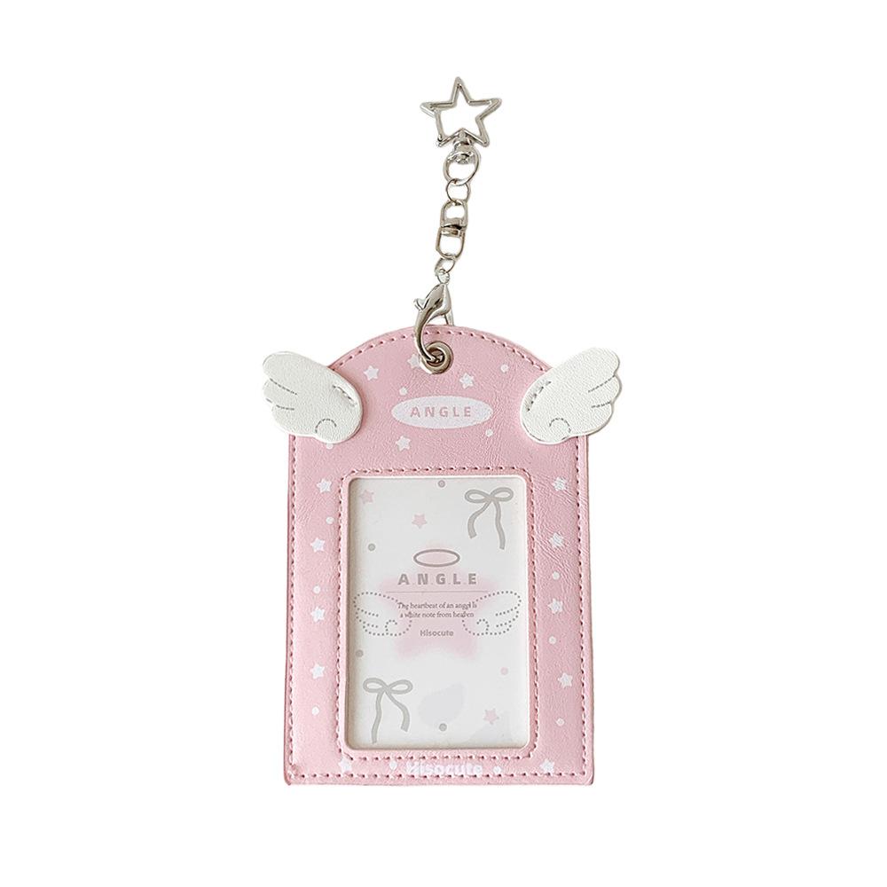 INS Sweet Aesthetic Kpop Photocard Holder for Girls Wings Keychain Schoolbag Charm Kawaii Displaying Photo Card Cover Case