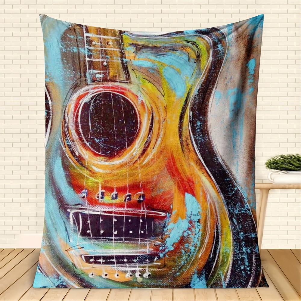 

Artistic Guitar Flannel Blanket, Colorful Abstract Music Painting Throw Cozy for Music Lover Home Decor Warm Sofa Couch Gift 75x90cm