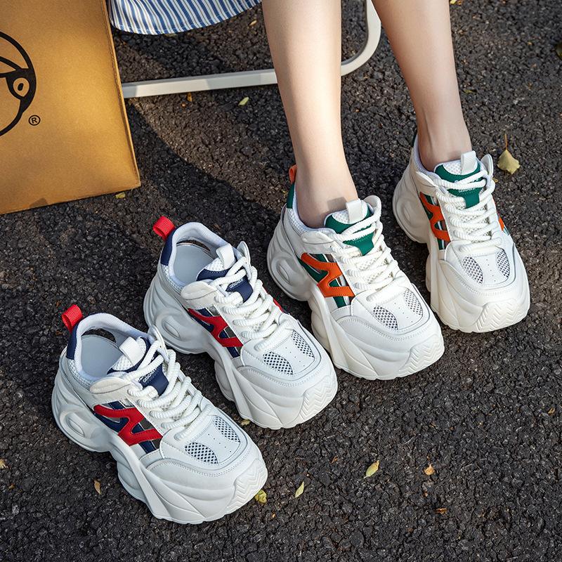 Thick-soled dad shoes summer new hollow breathable gauze muffin inner height increase casual shoes