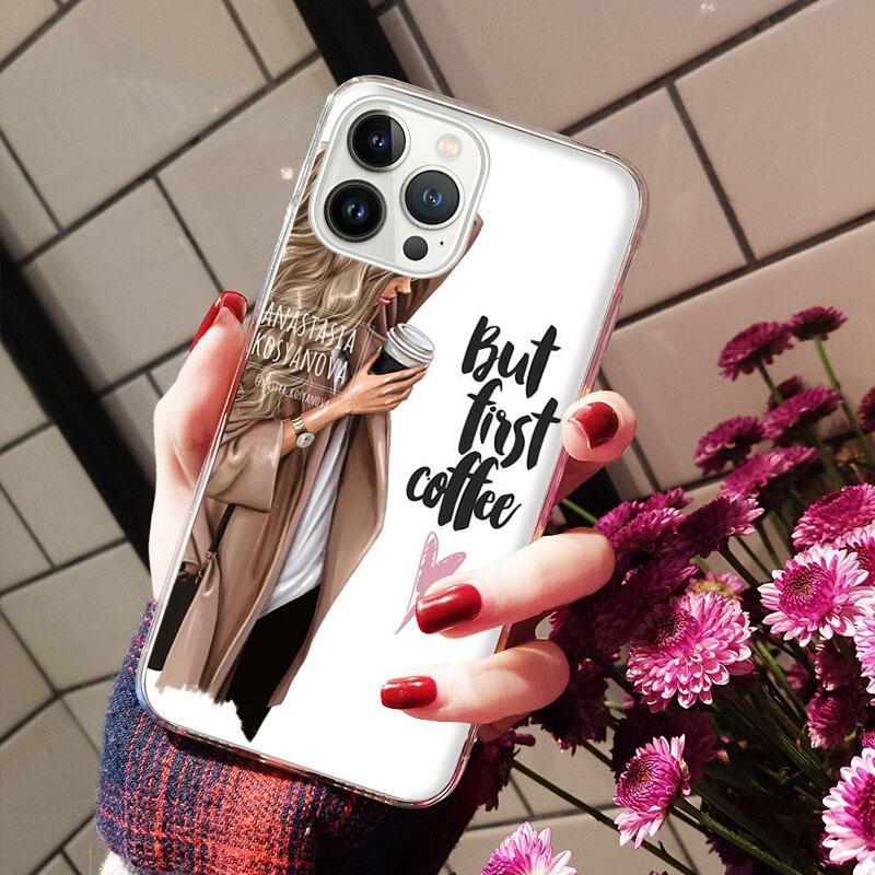 OK But First Coffee Girl Phone Case For Iphone 14 13 12 11 Pro Max Case For Iphone XS MAX X XR SE2 8 7 Plus Case